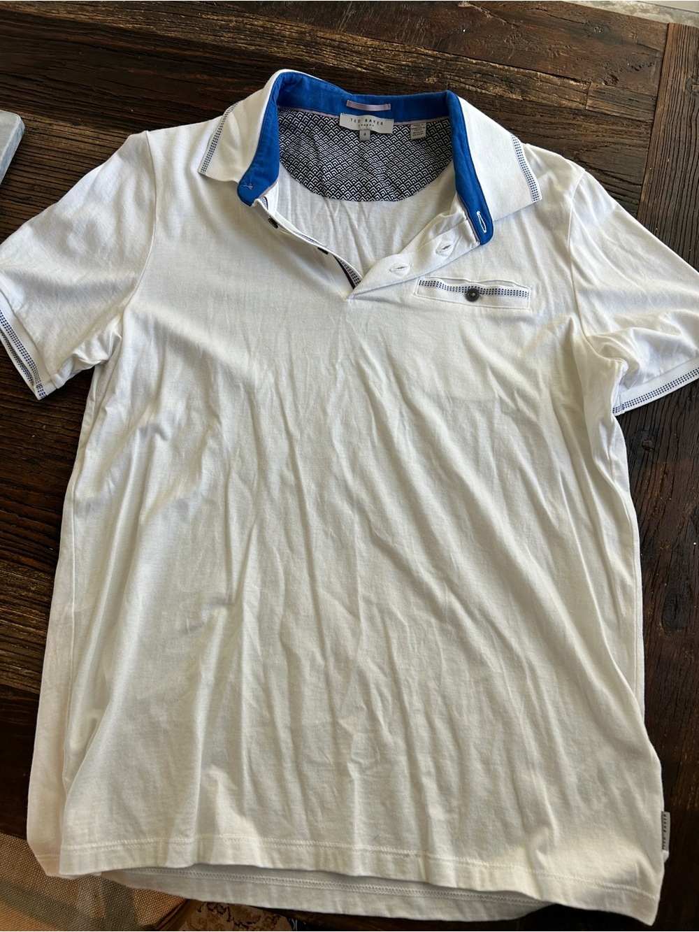 Ted Baker White Polo with Blue Contrast Collar and Trim